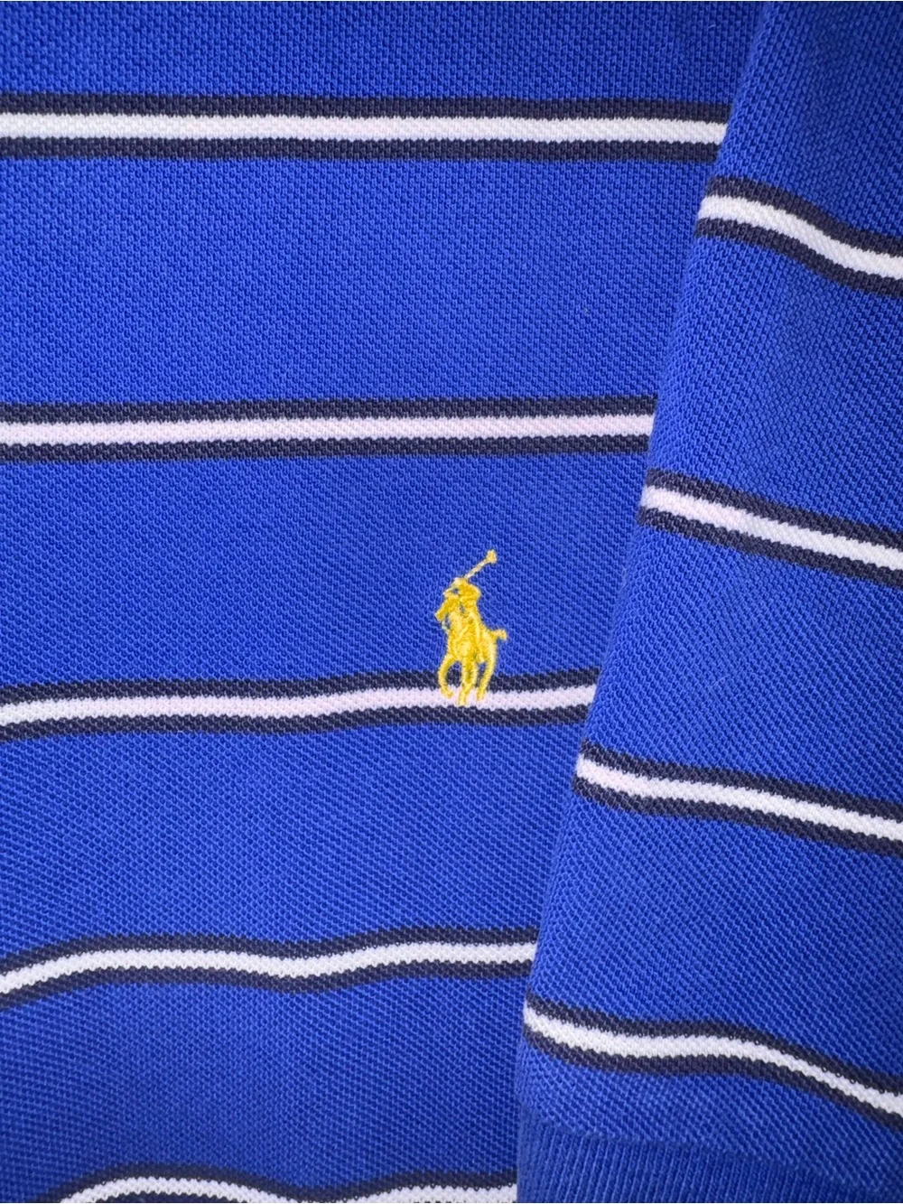 Men’s Vintage Ralph Lauren Blue Striped Polo with Yellow Pony
